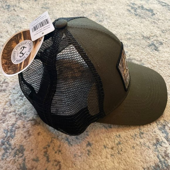 REALTREE | NWT Olive Army Green & Black Mesh Snapback Hat Camo Antler Logo Patch - Picture 4 of 8